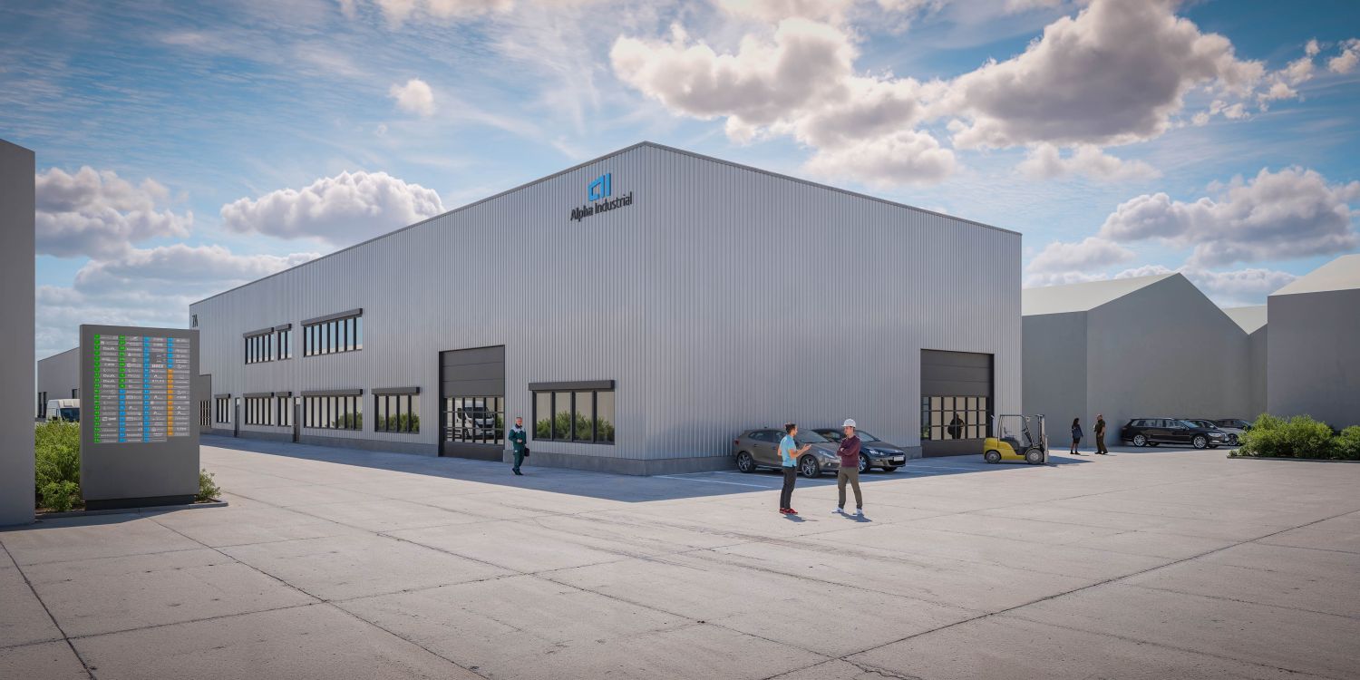 The visualization shows the first new commercial property in the Alpha Industrial Bergheim business park upon completion. Image rights: Alpha Industrial